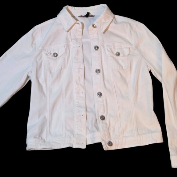 🤍White Denim Jacket by BACCINI Size M - Picture 3 of 12